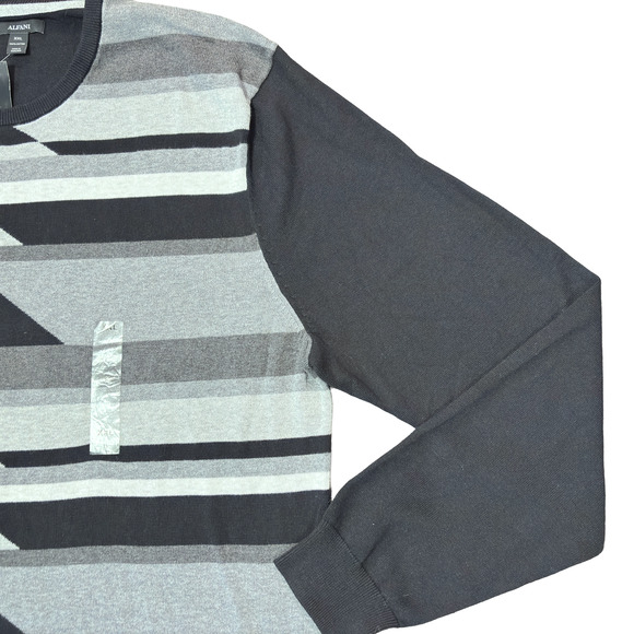Alfani 100% Cotton Golf Black Gray Striped Crewneck Sweater Men’s XXLarge - Picture 6 of 13